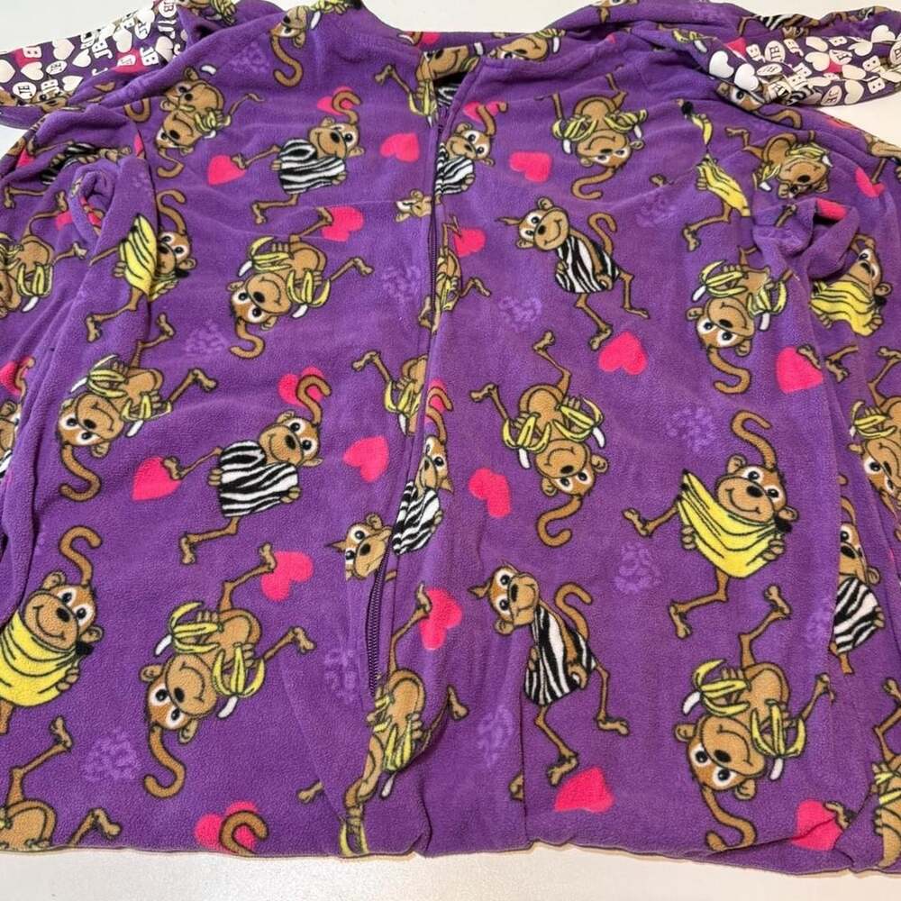 Joe Boxer Vintage Paul Frank Style Y2K Rare Monkey Fleece Footed Onesie Pajamas